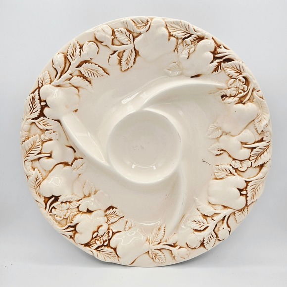 Elements Divided Serving Dish Appetizer Plate Vintage Cream Floral Design Party - Picture 1 of 5